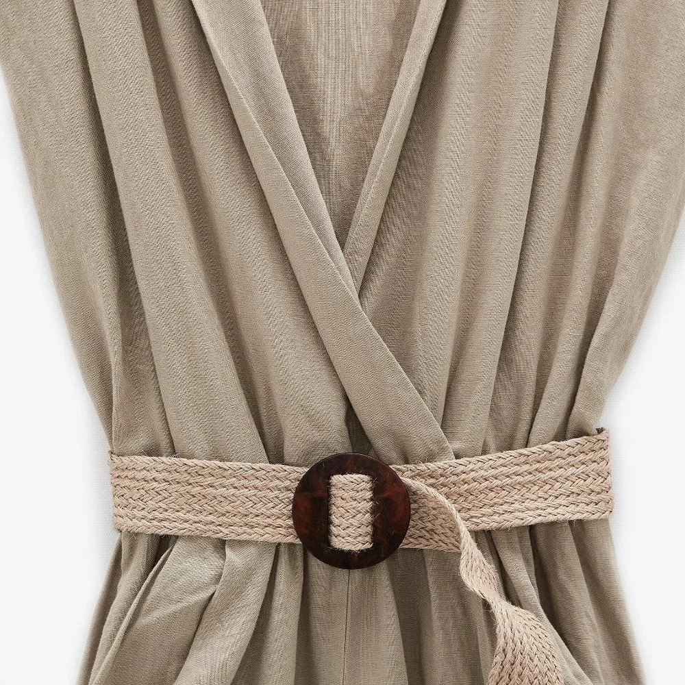 Zara Linen Blend Belted Jumpsuit Sand Sz XL, L